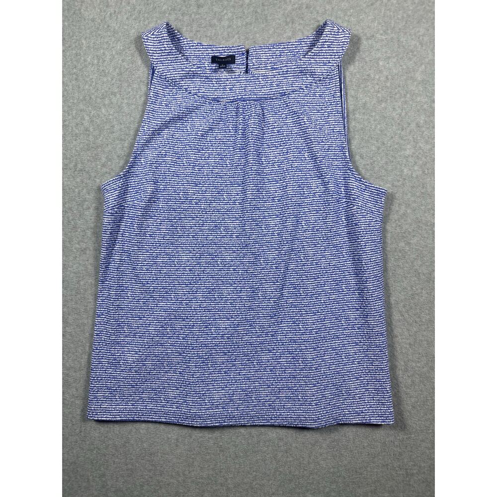 Talbots Halter Tank Top Blue White Size Large Stretch Cotton Blend Summer EUC